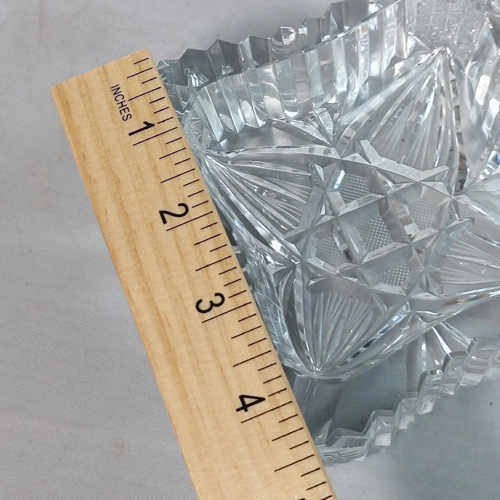 Set of 2 VTG Cigar Ashtray Cut Crystal Glass Tobacciana Heavy Diamond Sawtooth
